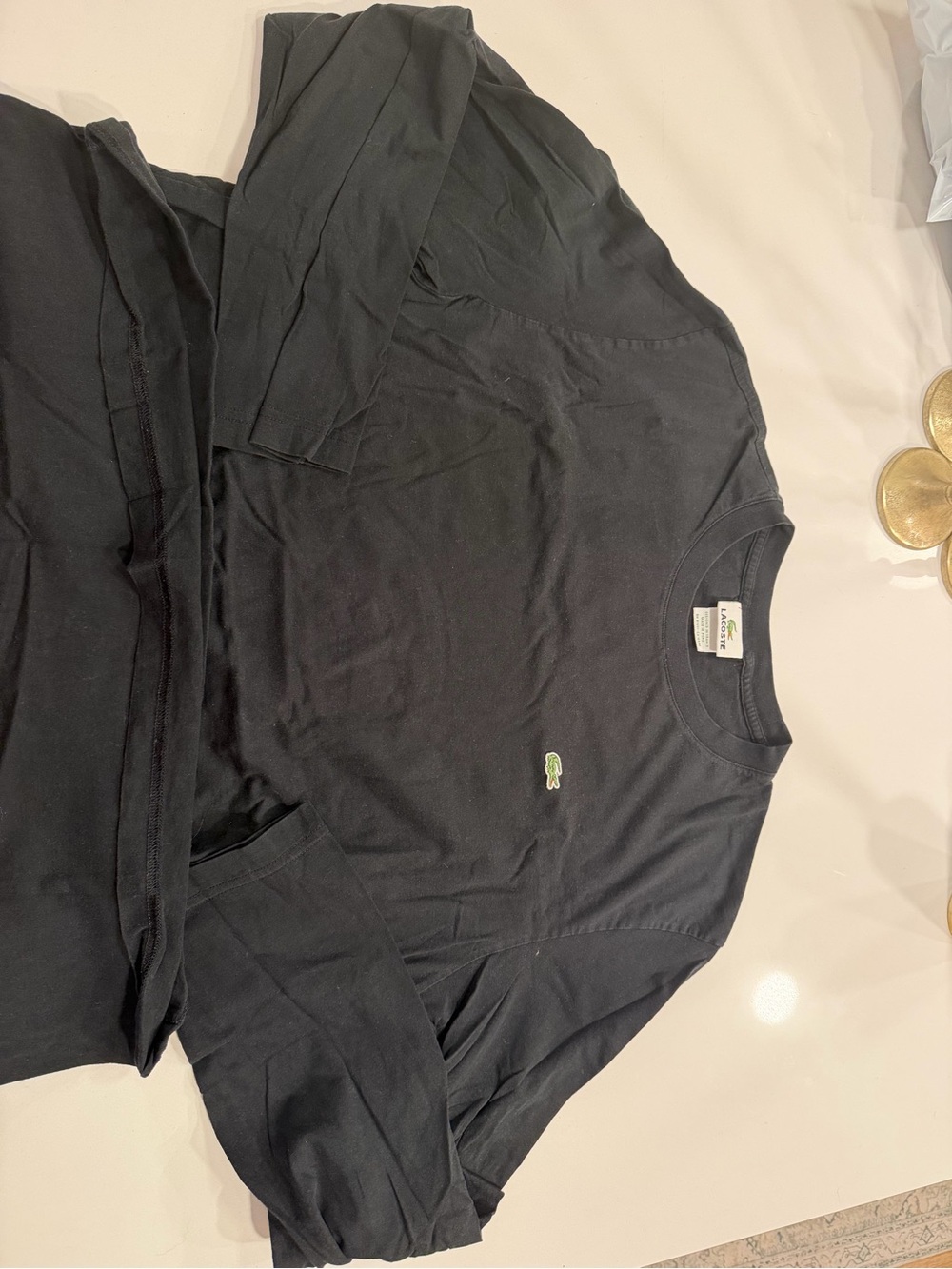 Lacoste Black Long Sleeve Crewneck with Green Crocodile Logo